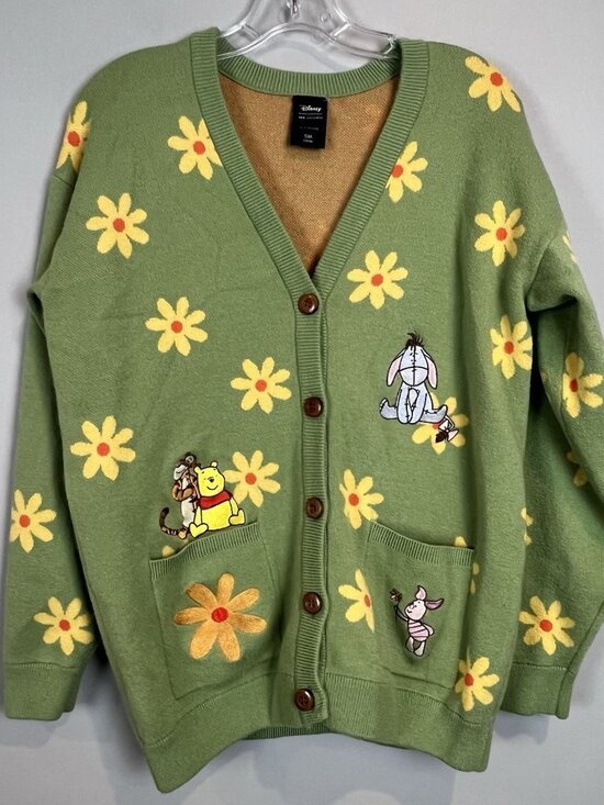 Disney Sweaters - Disney Winnie the Pooh Green Floral Cardigan Womens Size Small Box Lunch